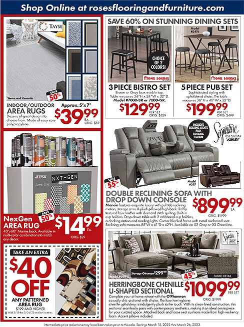 Flooring and Furniture Savings March 15th thru March 26th ONLY